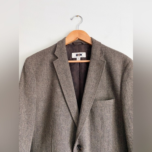 Joseph Abboud Tweed Herringbone Wool Blazer Sport Coat Jacket Brown Elbow Patch - Picture 5 of 12